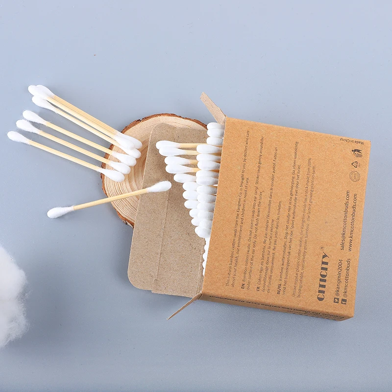 
100PCS Eco Friendly double-head bamboo bud ear cleaning cotton swab 