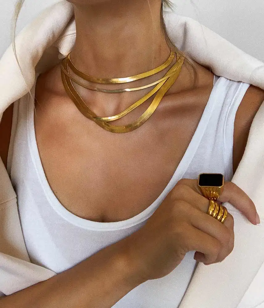 

Fashion jewelry necklace stainless steel 18k gold plated 4mm snake chain choker necklaces