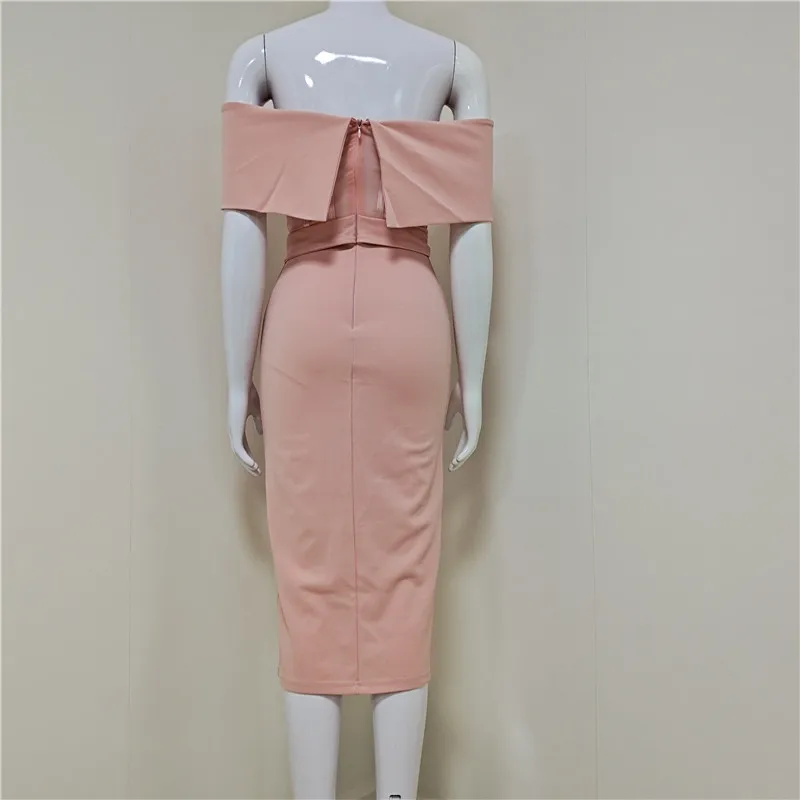 
A3635 Apricot sexy mesh transparent custom brand high quality women elegant off shoulder midi vestido dress 