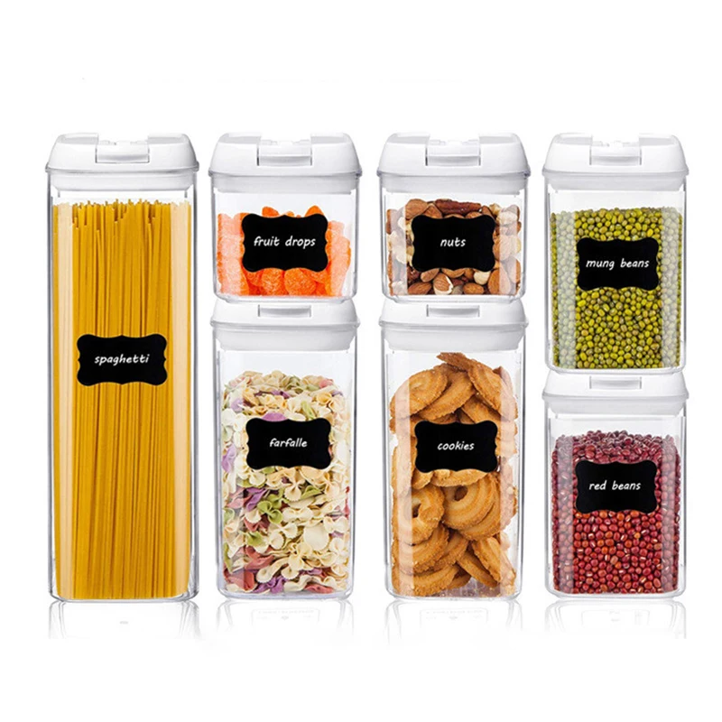

Cereal Kitchen Storage Box Snacks and Nuts Dry Goods Containers with Transparent Black white Lid Food containers