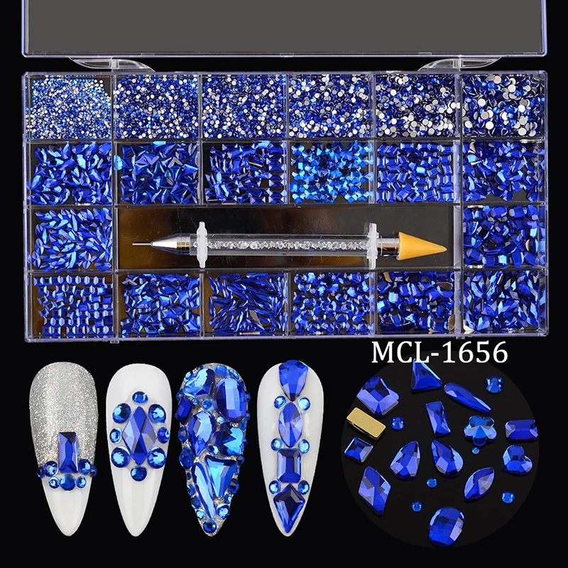 

nails supplies salon Crystal Flatback Blue/Green Diamond hot nail art rhinestone with box for nail decoration