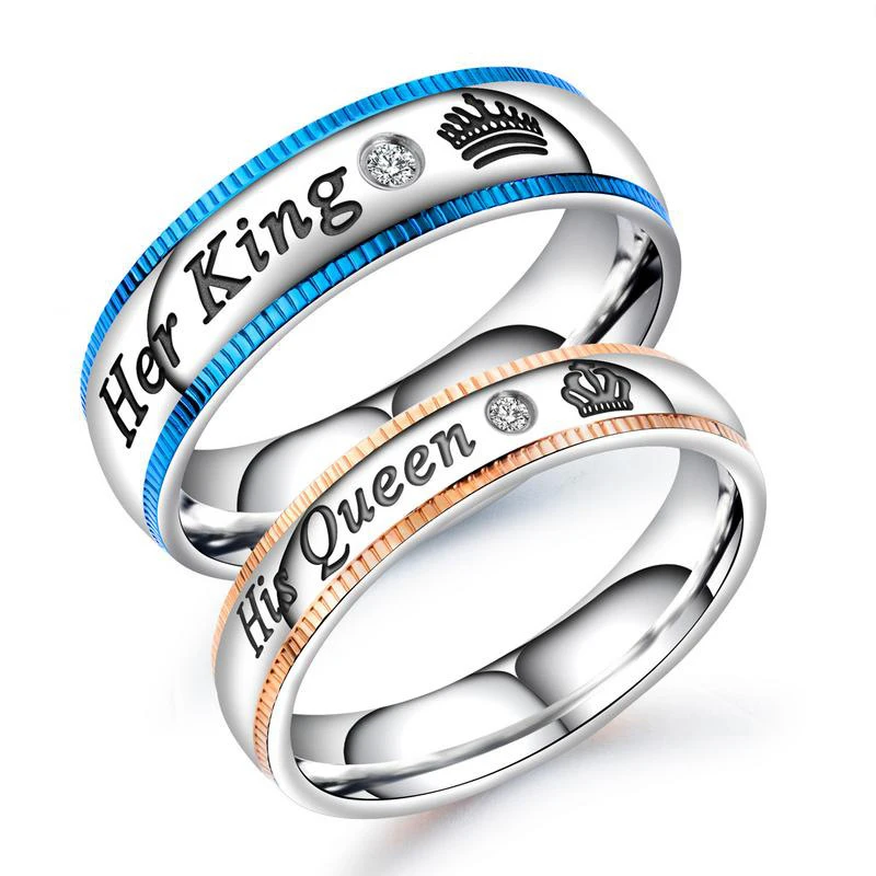 

Lover's Rings Vintage Her King His Queen Stainless Steel Ring Couple Finger Ring (KSS223), As the picture