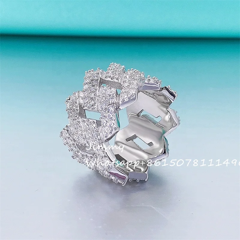 

2021 Iced Out Luxury Jewelry Hip Hop Real 925 Sterling Silver VVS Moissanite Men Cuban Ring