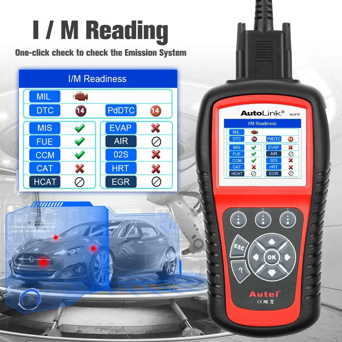 autel autolink al619診斷自動obd2掃描儀汽車診斷工具引擎,abs,srs