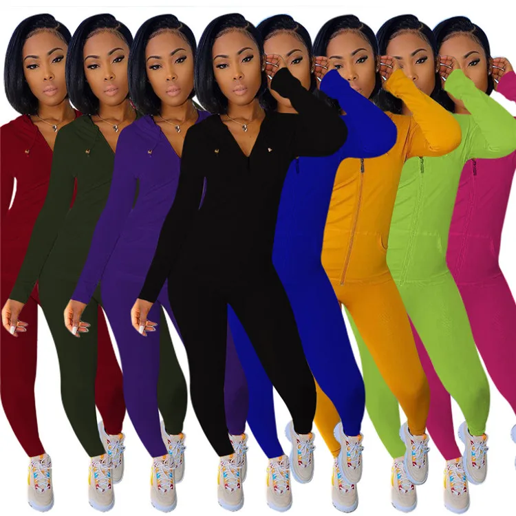 

Fashion casual sports character pantsuits hooded long sleeves bodycon suit