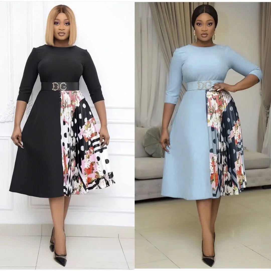 

New design 2021 high quality elegance midi dress with floral patchwork casual dresses office ladies fit, 4 color as picture