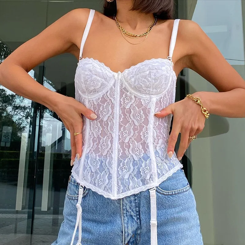 

FS3506A fashion sexy streetwear women tops white lace tank tops