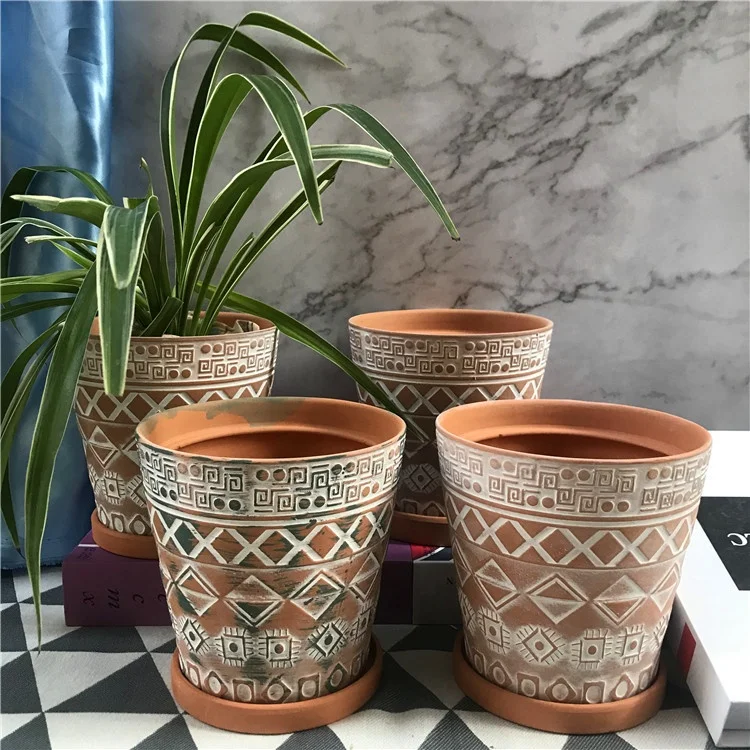 

Nordic Relievo Roman red terracotta flowerpot relief permeability coarse pottery large diameter old pile flowerpot