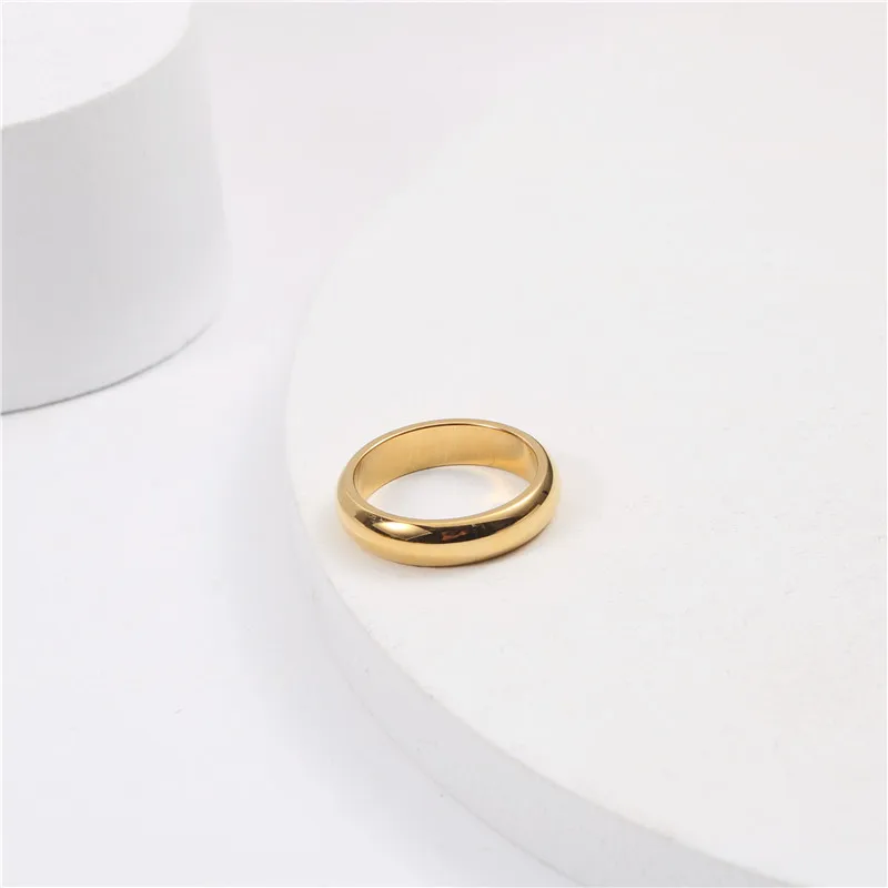 High End 18K Gold Plated Plain Gold Band Rings for Women New Stainless Steel Gold Jewelry Trendy Jewelry