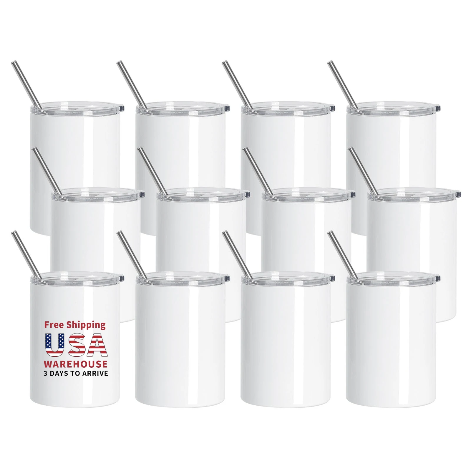 PYD Life USA Free Shipping 12 Pack 13 oz Travel Water Straight Skinny Tumblers Sublimation Coffee Mug Cups in Bulk with Lid