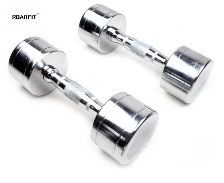 

ROARFIT Gym silver fixed electroplated chrome dumbbells high quality chrome dumbbells for Steel Chrome Dumbbell, Silve