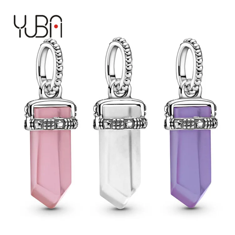 

2021 New Arrivals 925 Sterling Silver Pink White Purple Stone Amulet Pendants Dangle Charms Fit DIY Bracelet Jewelry, Silver color