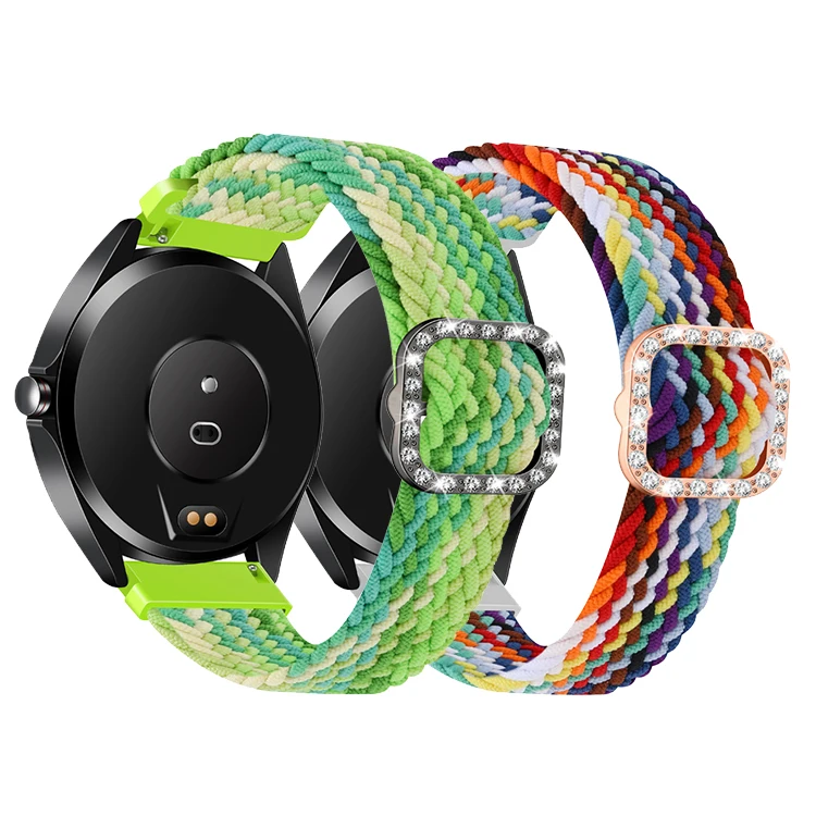 

New Arrival Hot Replacement Wristband Diamond Buckle Adjustable Elastic Braided Nylon Watch Band For Samsung Galaxy Watch 22Mm