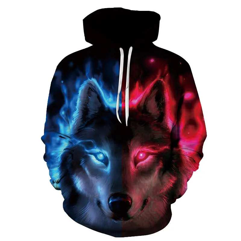 

Custom 3D Lovers Unisex Flame Wolf Full Printing Sweatshirt Hoodies, As picture