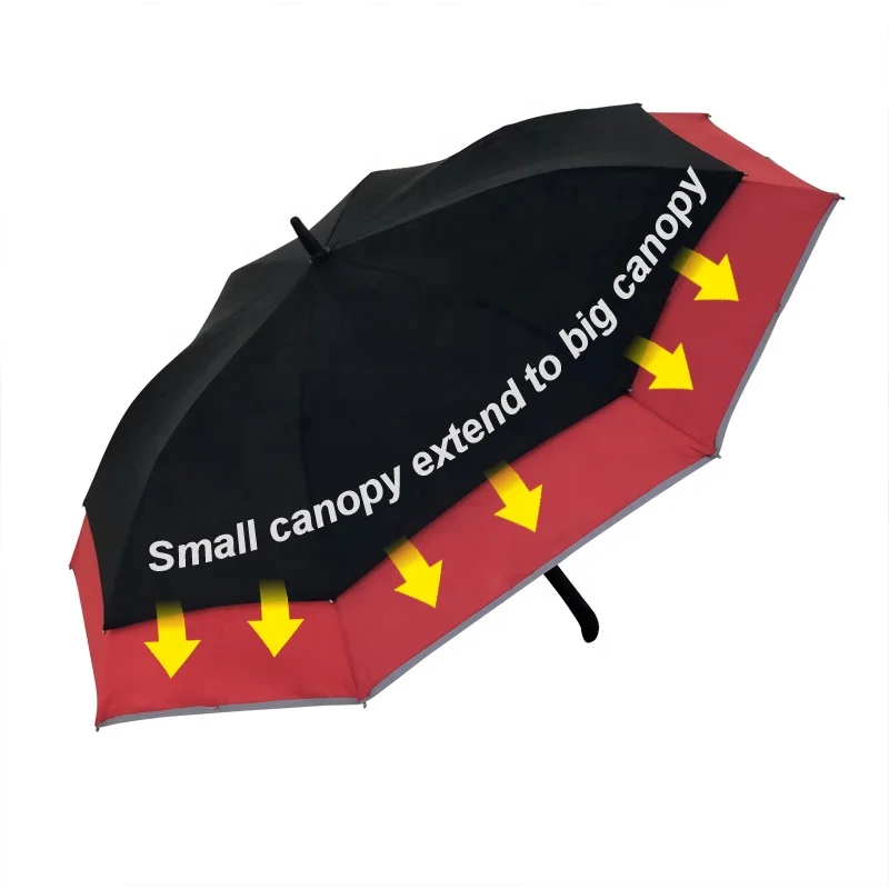 

30 Inch When Open Large Oversize Retractable Premium Double Vented Canopy Extend Straight Golf Umbrella, Red/blue/custom