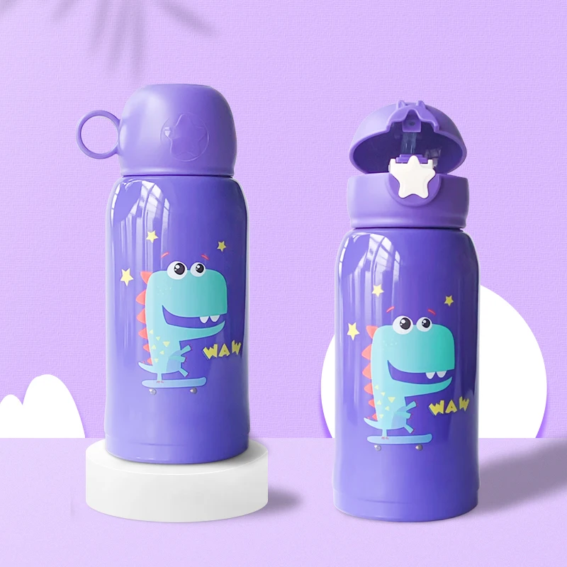 

Children's pot thermos star straw cute cartoon double lid stainless steel insulation bottle