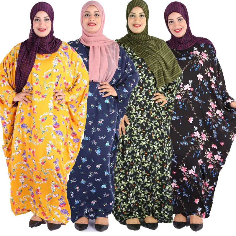 

2020 New wholesale print muslim long kaftan ladies dress Rayon Cotton Butterfly abaya islamic Prayer Clothing YM118, Mix print