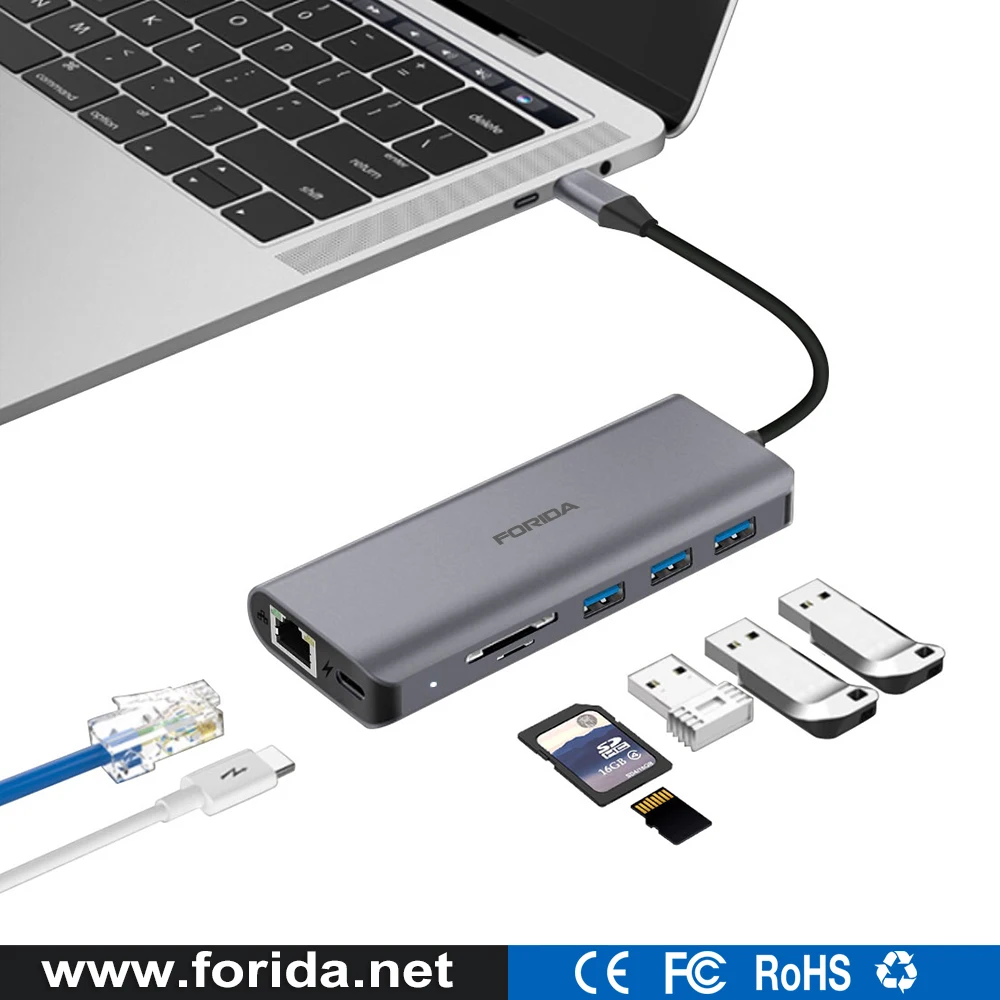 HYD-9849T-01 Aluminium alloy 7 in 1 USB3.1 Hub with RJ45 Adapter 2018 new item data transfer 2020 best seller usb 3.0 super - ANKUX.COM