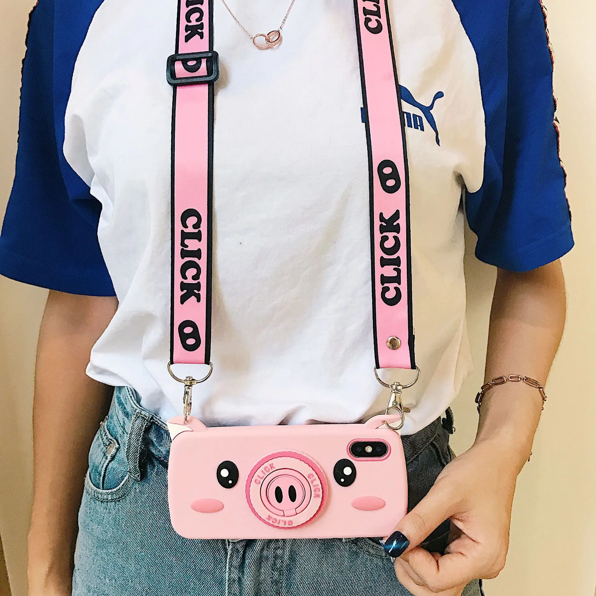 

Cute cartoon pig nose camera bracket diagonal span for iPhone 11 12 mini Pro max mobile phone accessories case