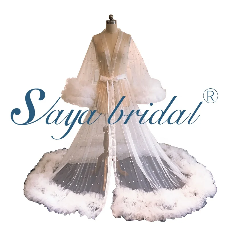 

transparent lingerie bride morning robe wedding dress long sleeves Maternity photo shoot robe