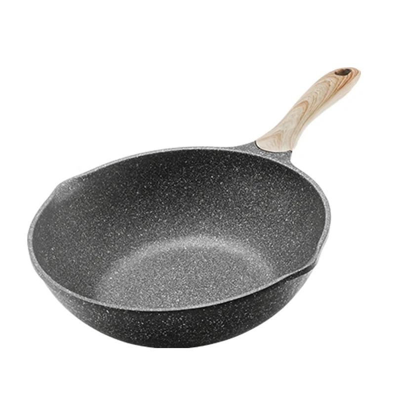 

JEETEE Induction Flat Bottom Wok Aluminum Marble Stone Coating Non Stick Wok Pan with Bakelite Handle