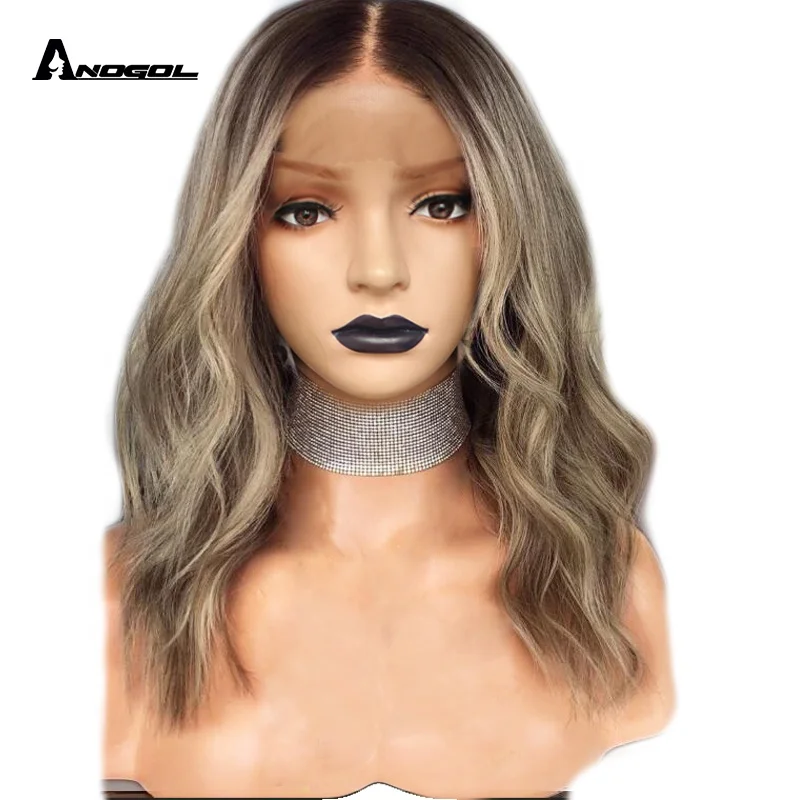 

Anogol Blonde Ombre Lace Front Wig Shoulder Length Wavy Synthetic Wigs Hair, Ombre blonde