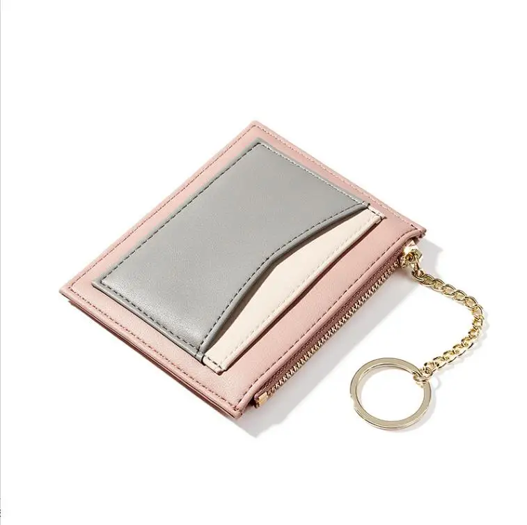 

2021 Women Ladies Wallet Multifunctional Mini Money Clip Card Holders Splicing Key Coin Purse With Chain