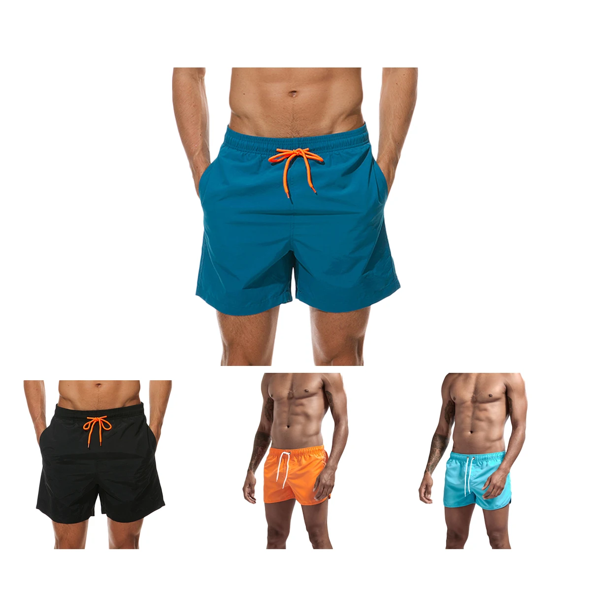 

2021 custom men quick dry solid elastic waist board short wholesale casual drawstring swim trunks logo