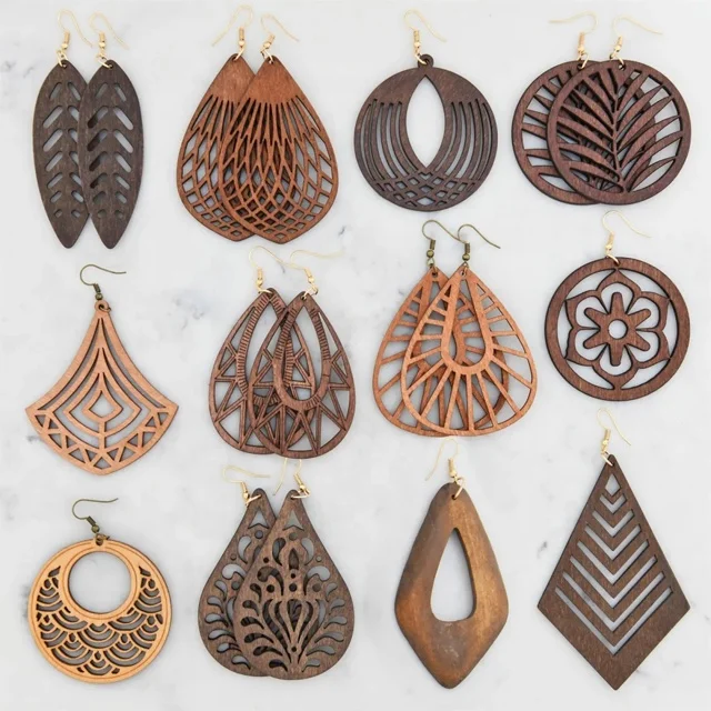 

Hot-selling Wholesale Fashion Wooden Laser Cut Earrings Beautiful Women Jewelry Aretes, Brown