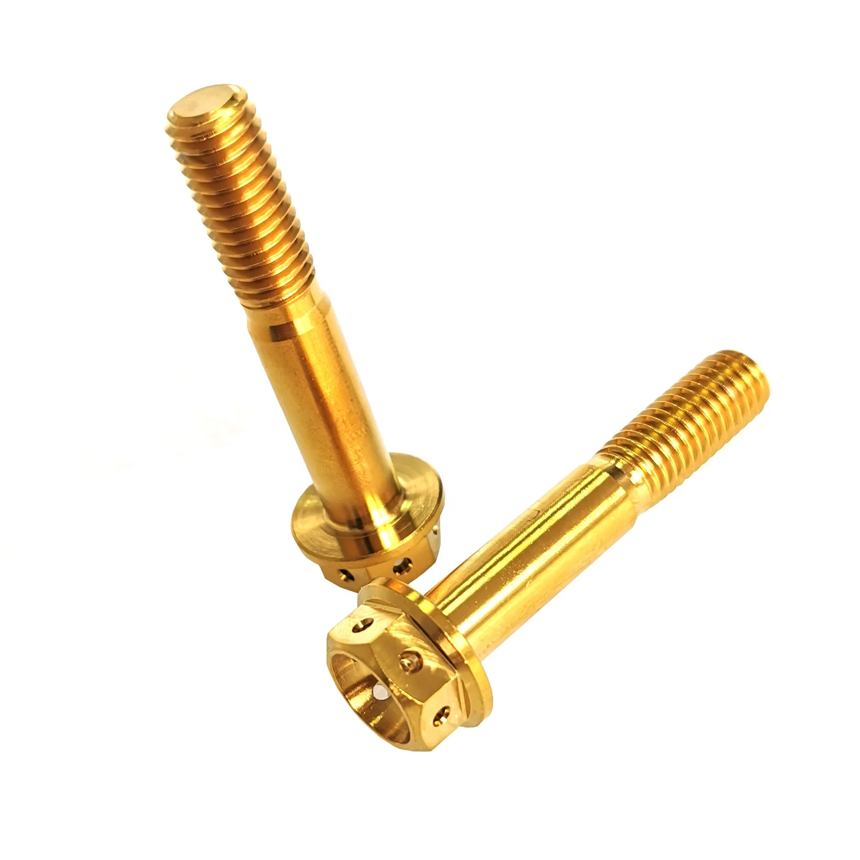 

Stock DIN6921 Grade5  with hole golden titanium flange screws, Natrual color