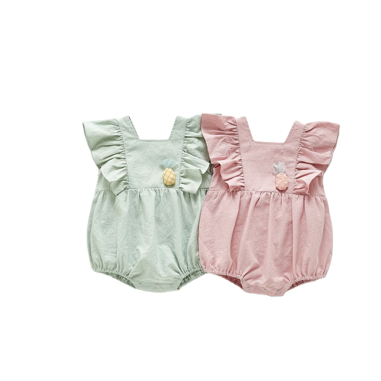 

ZHBB Australia US INS Newborn Girls Jumpsuits Summer Fly Ruffles Sleeve Pineapple Deco Infant Bodysuits Baby Romper, Floral