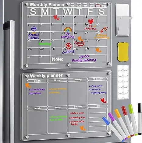 

Acrylic Magnetic Dry Erase Calendar Board for FridgeMonthly Clear Calendar for Refrigerator Acrylic WhiteBoard Memo