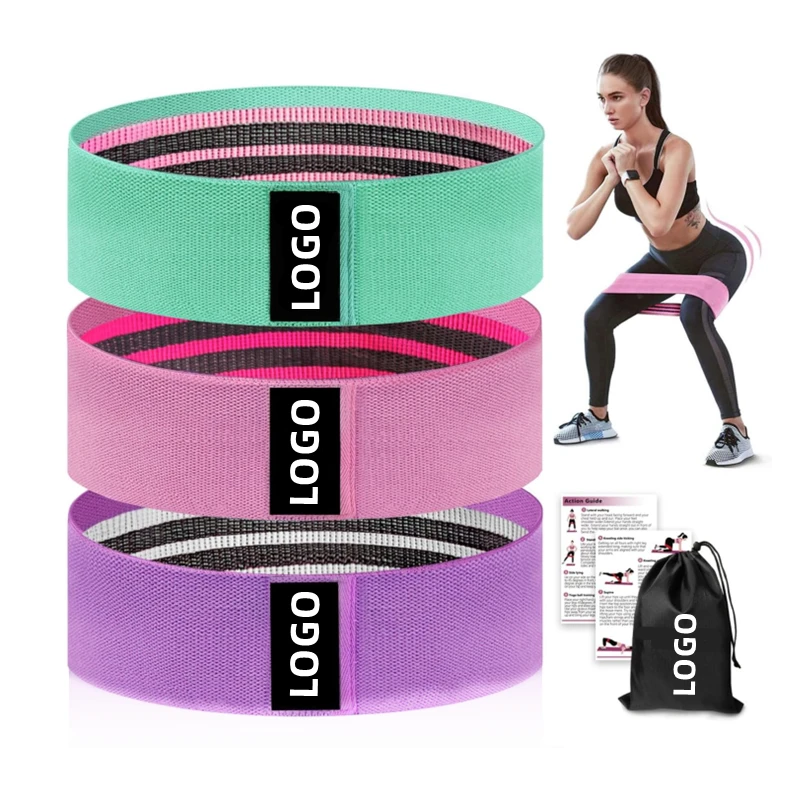 Factory Price Custom Logo Polyester Cotton Fabric Resistance Bands Set Workout Bands Fitness Polyester Exercise Bands