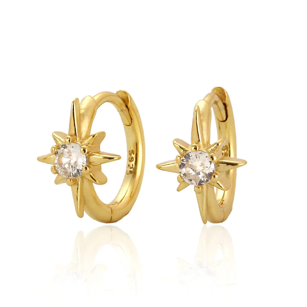 Wholesale Fashion Silver Earrings Jewelry for Women 925 Sterling Silver 18K Gold Plated Hoop huggies Star Earrings Women