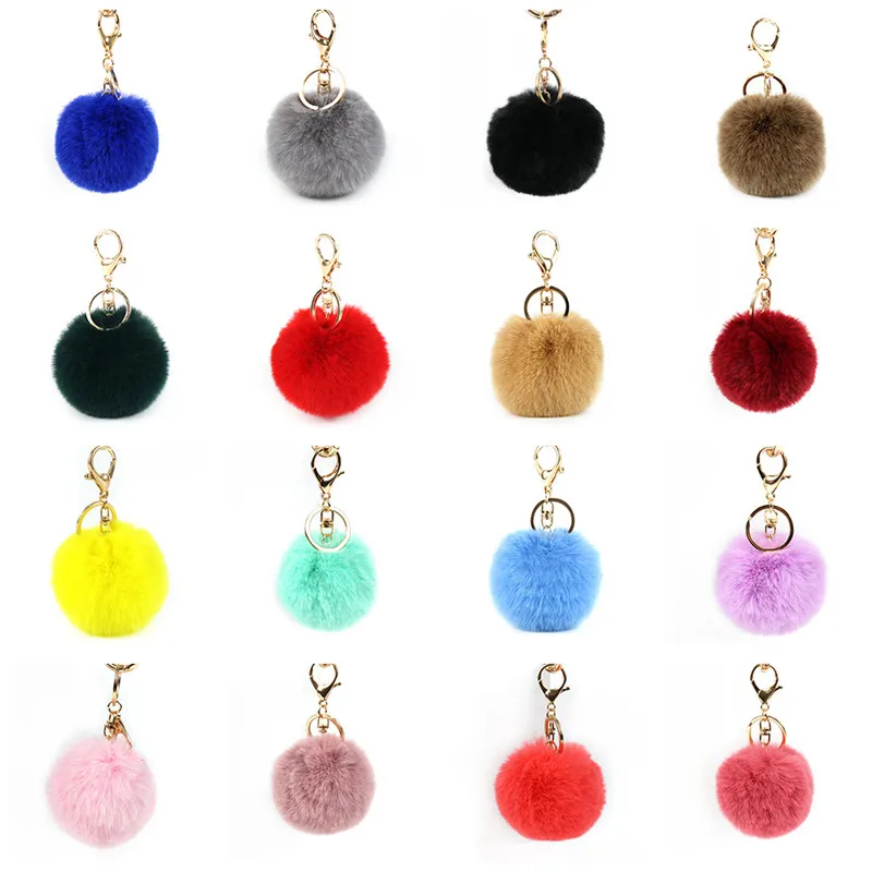 

Colorful Furry Puff Ball Keychain Faux Rabbit Pink Fur Ball Pom Pom Keyring for women girls