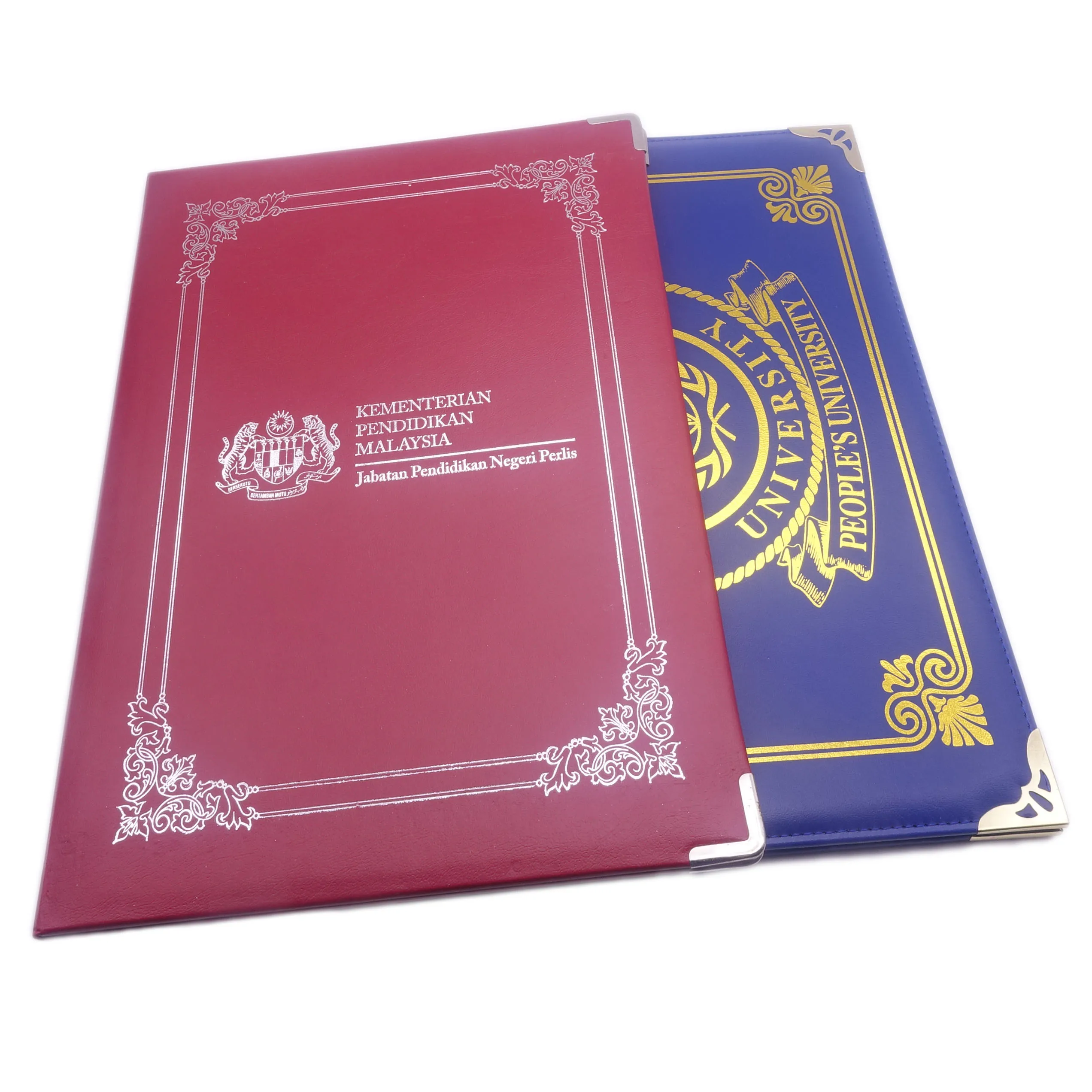 

Blue Leather A4 Certificate Custom Design Smooth Imprinted Diploma/Certificate Cover School Graduation PU Folder