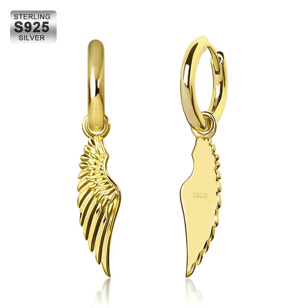 

KRKC&CO Hip Hop Hoop Earrings Angel Wing Charm Small Hoop Earrings Silver Gold Hoop Earrings with Angel Wing Charm, 14k gold