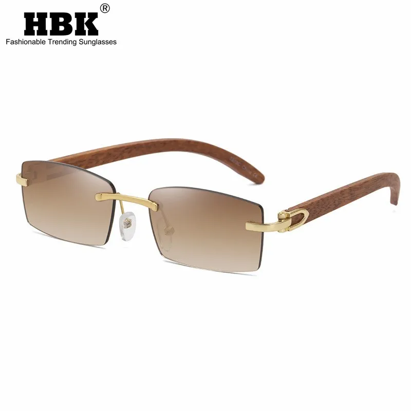 

HBK Retro wooden bamboo sun glasses Vintage 2021 Small Square Rimless Sunglasses