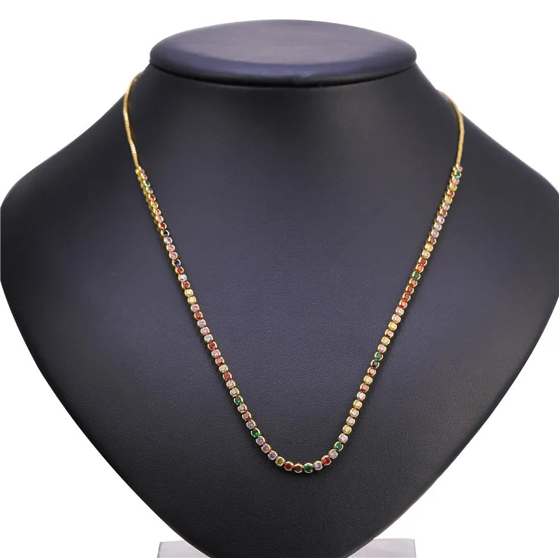 

18k Tennis Necklace Gold Plated Colorful Zircon Chain Necklace Bracelet Fashion Women Chain Cuban Jewelry, As same as picture