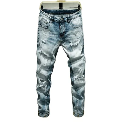 

2020 Ripped Scratch Jeans Men's Embroidered Rainbow Pocket Soft Casual Loose Cotton Elastic Pants Red Leather Label New, Picture color
