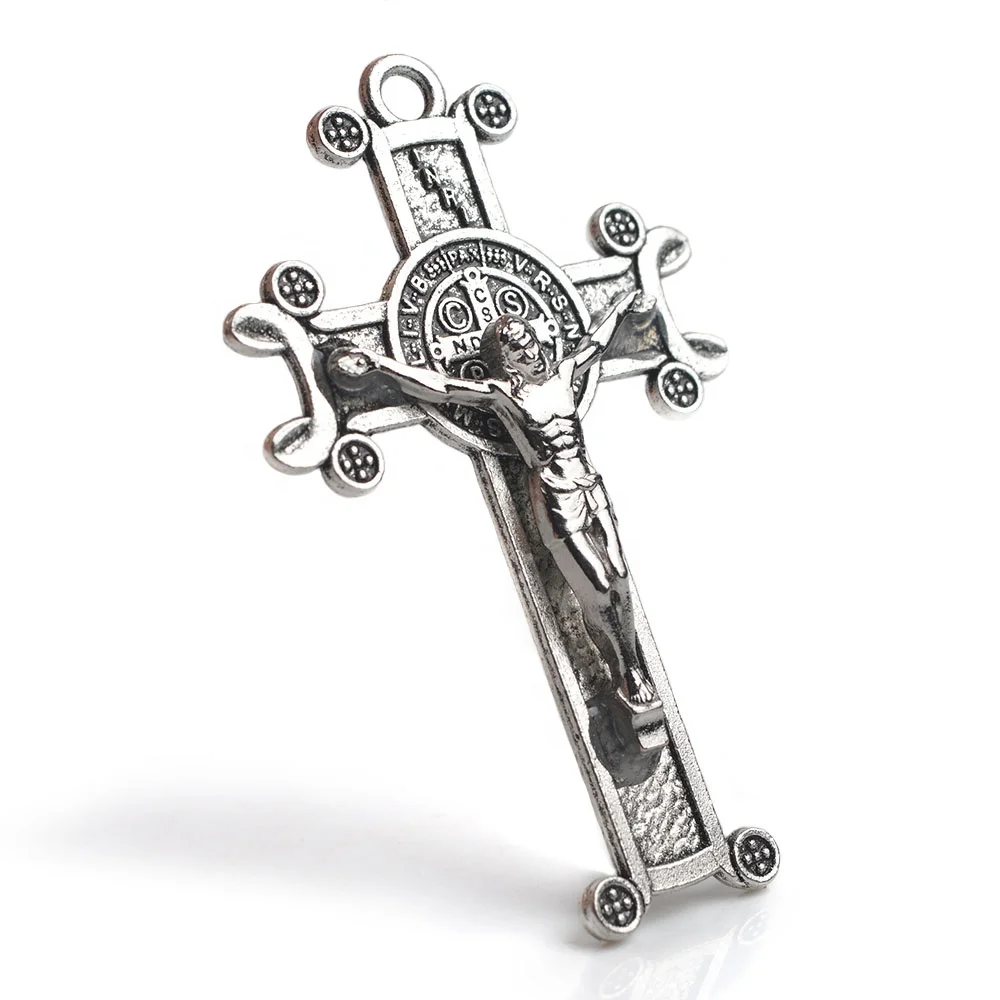 

Antique Silver  St Benedict Rosary Accessories Charms Jesus Crucifix Cross Pendants