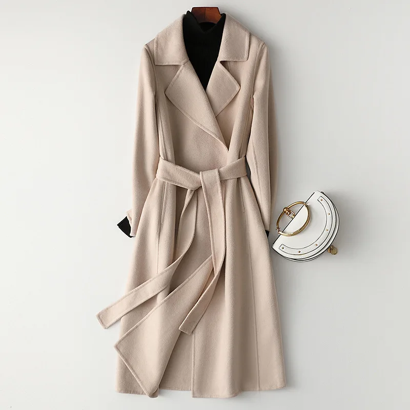 

2021 High Quality Solid Long Cashmere Wool Long Overcoat Woman Winter Coats