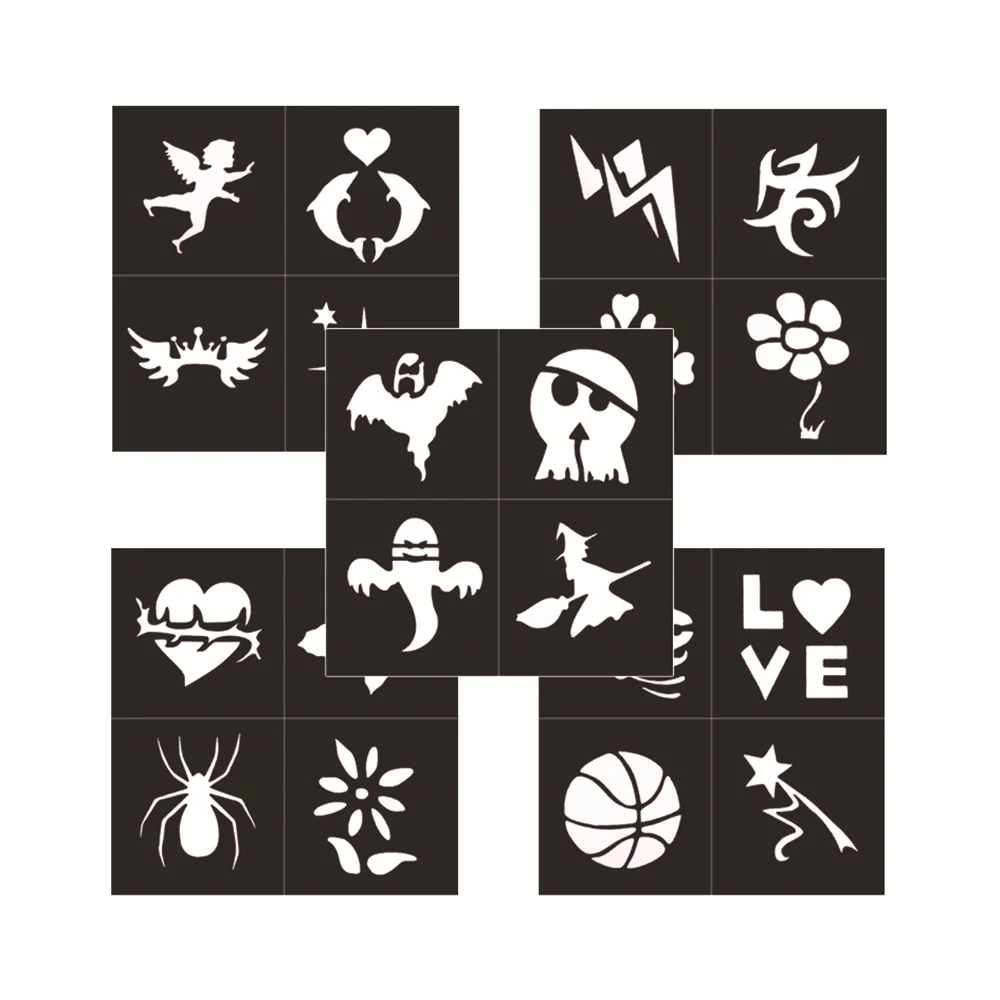 

Reusable adhesive henna tattoo drawing stencil set