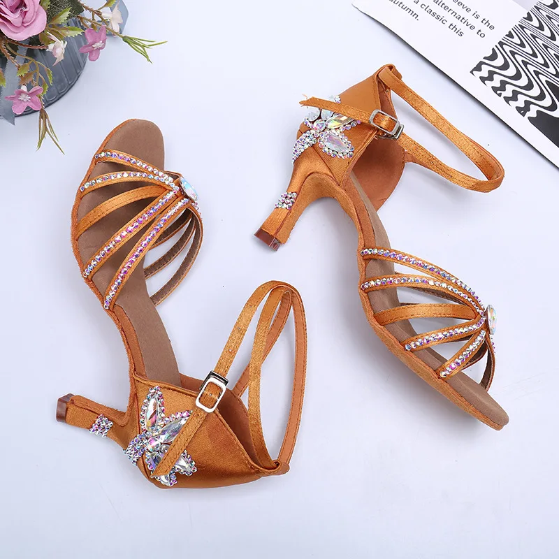 Dance Jazz Shoes Latin Dance Shoes For Women Salsa Latin Shoes Girls Ballroom Latin Shoes Black Bronze Skin Curban Heel