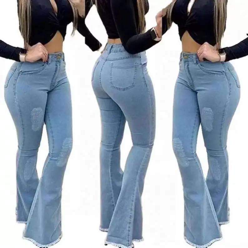 

AVRIL Fall 2021 Women Clothing Summer Pant Elegant Ladies Smart Casual Jeans Womens Denim Ruffle Denim Pants, Customized color