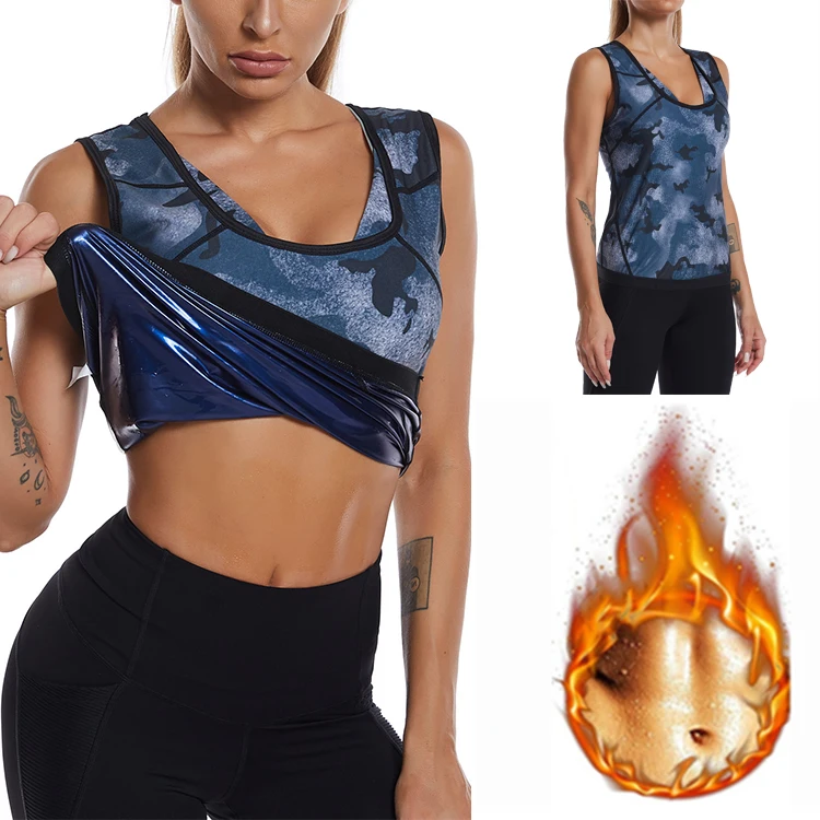 

New Popular Camouflage Hot Sweat Body Shaper Slim Vest Plus Size Weight Loss Women Sauna Sweat Suits, Blue camouflage