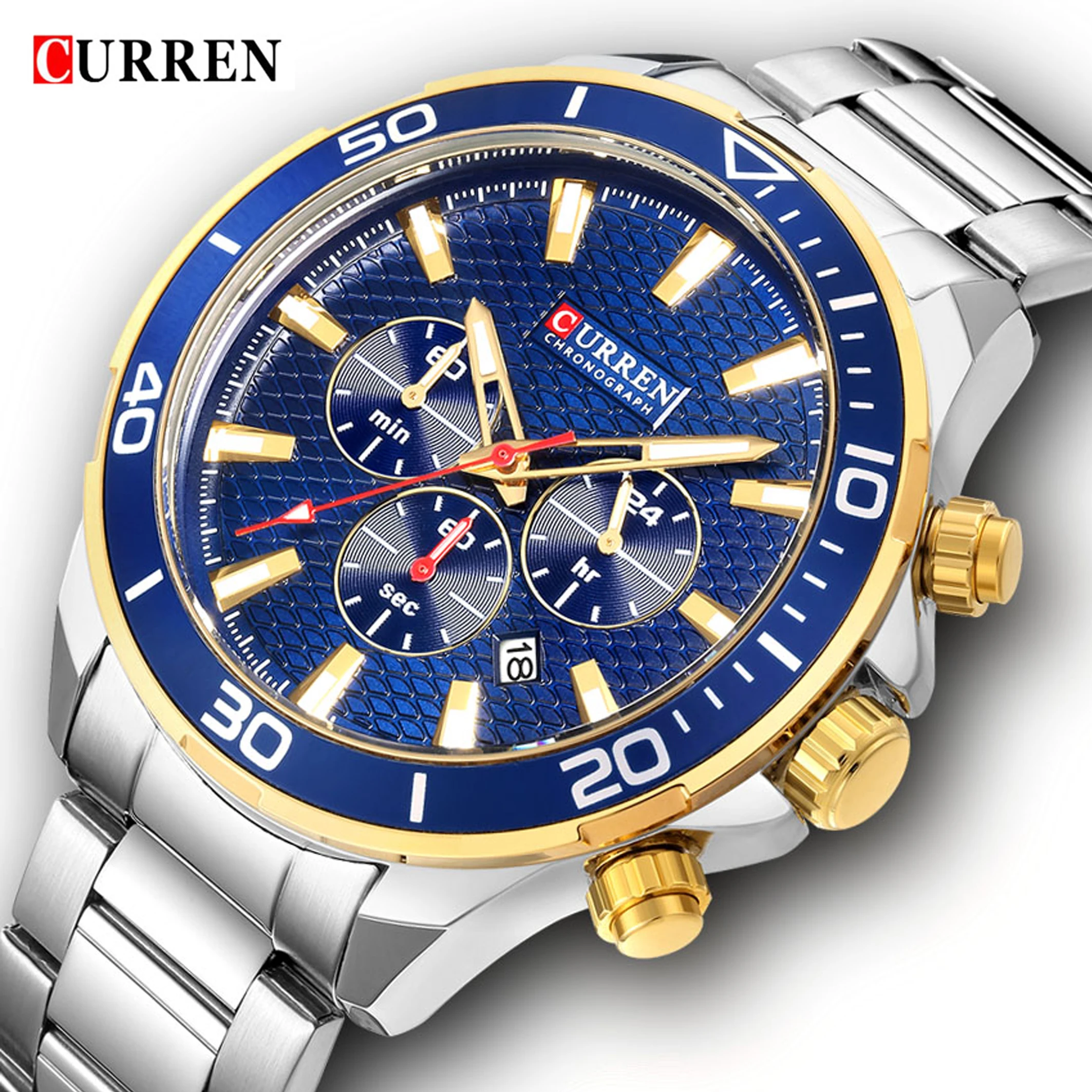 

CURREN 8309 Luxury Brand Analog Sports Wristwatch Male Quartz Watch Stainless Steel Strap For Men Relogio Masculino 2018