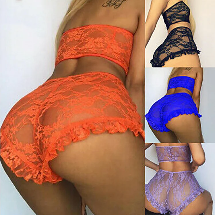 

2020 Women hot transparent erotic sexy 2 two piece lingerie underwear panties lace set, 4 colors