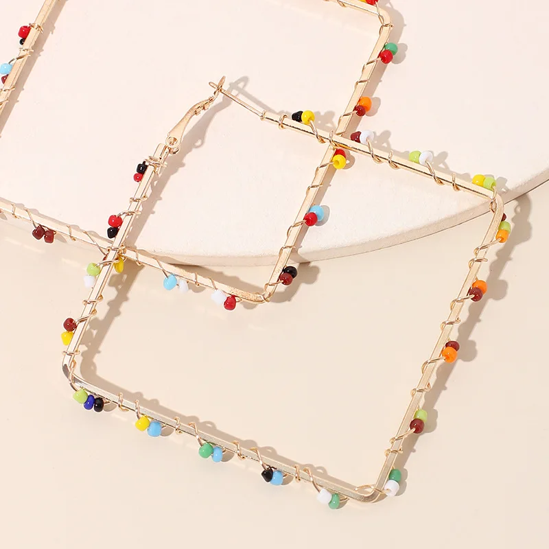 

Shangjie OEM aretes para mujeres geometric bohemian earrings fashion colorful square hoop earrings statement women earrings, Gold