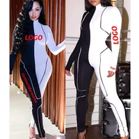 

Free Shipping New Autumn Long Jumpsuit Long Sleeve Sexy White And Black Jointed Romper Bodysuits